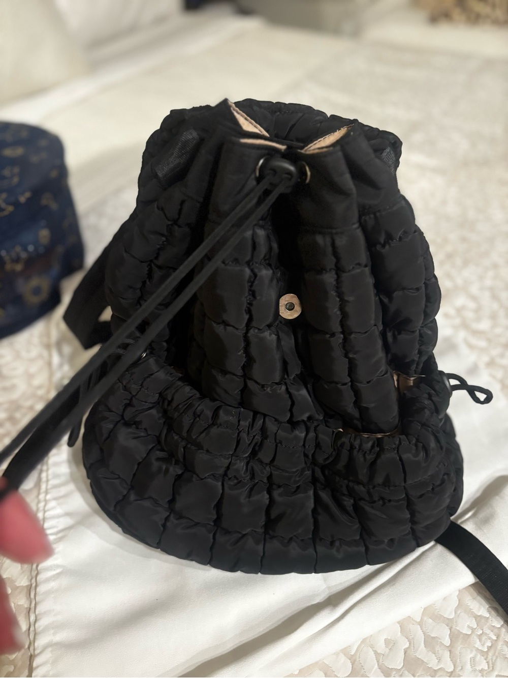 Quilted Drawstring Backpack - Black - Picture 5 of 7